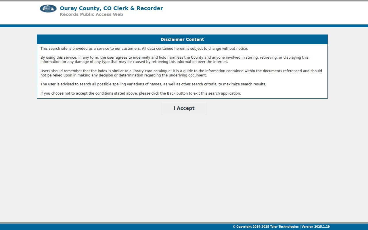 Ouray County Clerk of Court compared with Tyler recorded document search