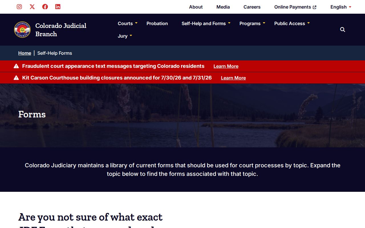 Ouray County court records Colorado Judicial forms catalog