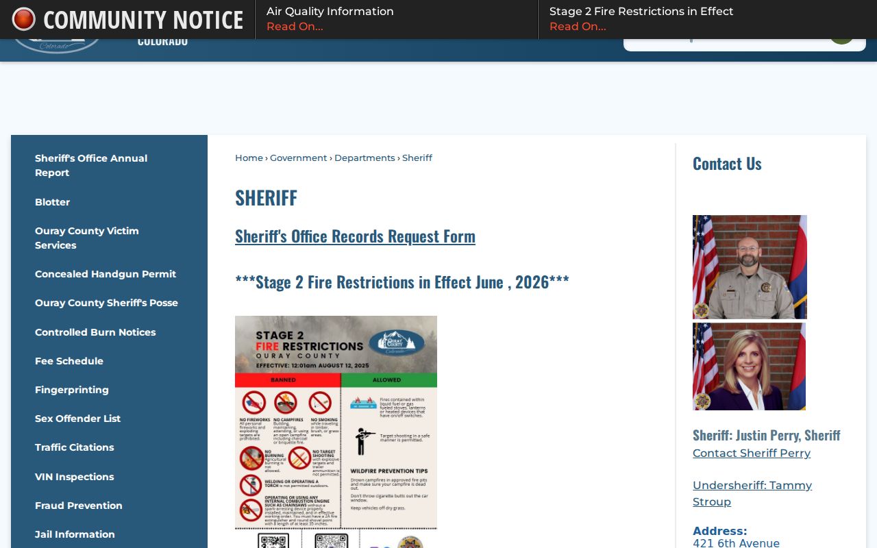 Ouray County criminal court records sheriff records channel