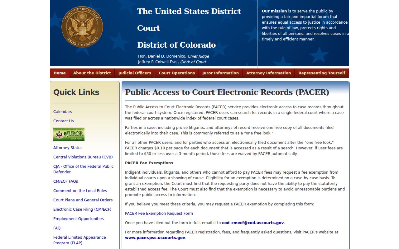 Ouray County District Court users checking federal PACER access