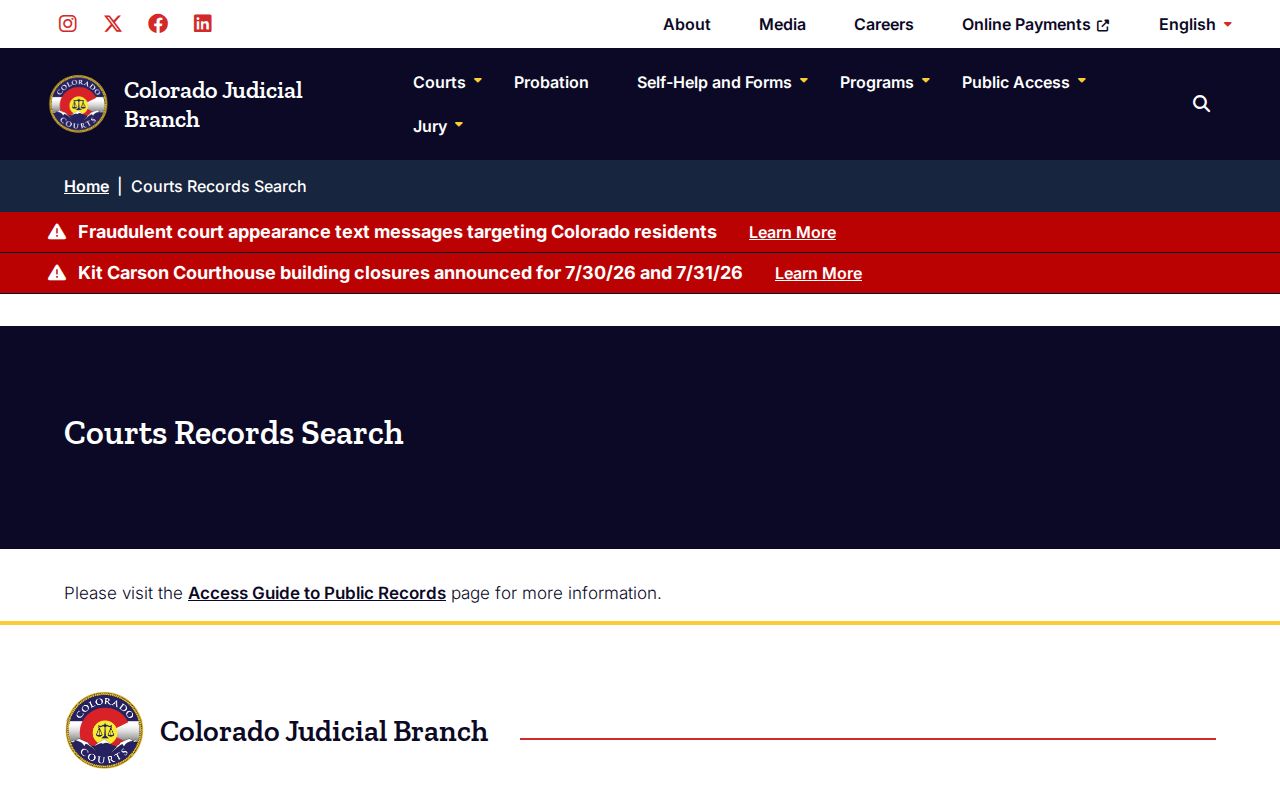 Ouray County court records Colorado court records search page