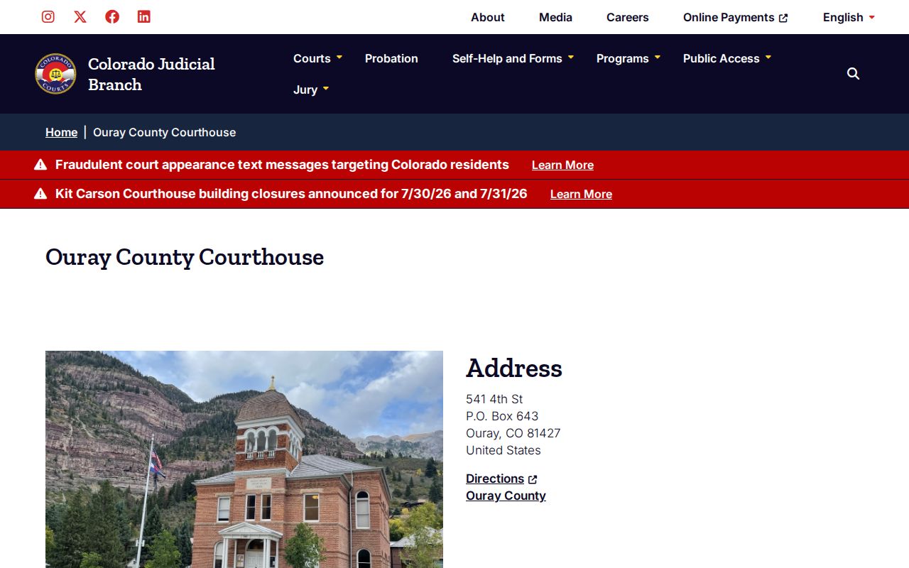 Ouray County court records courthouse location details