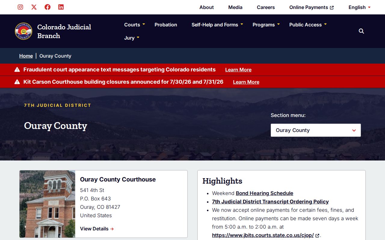 Ouray County court records Ouray court landing page