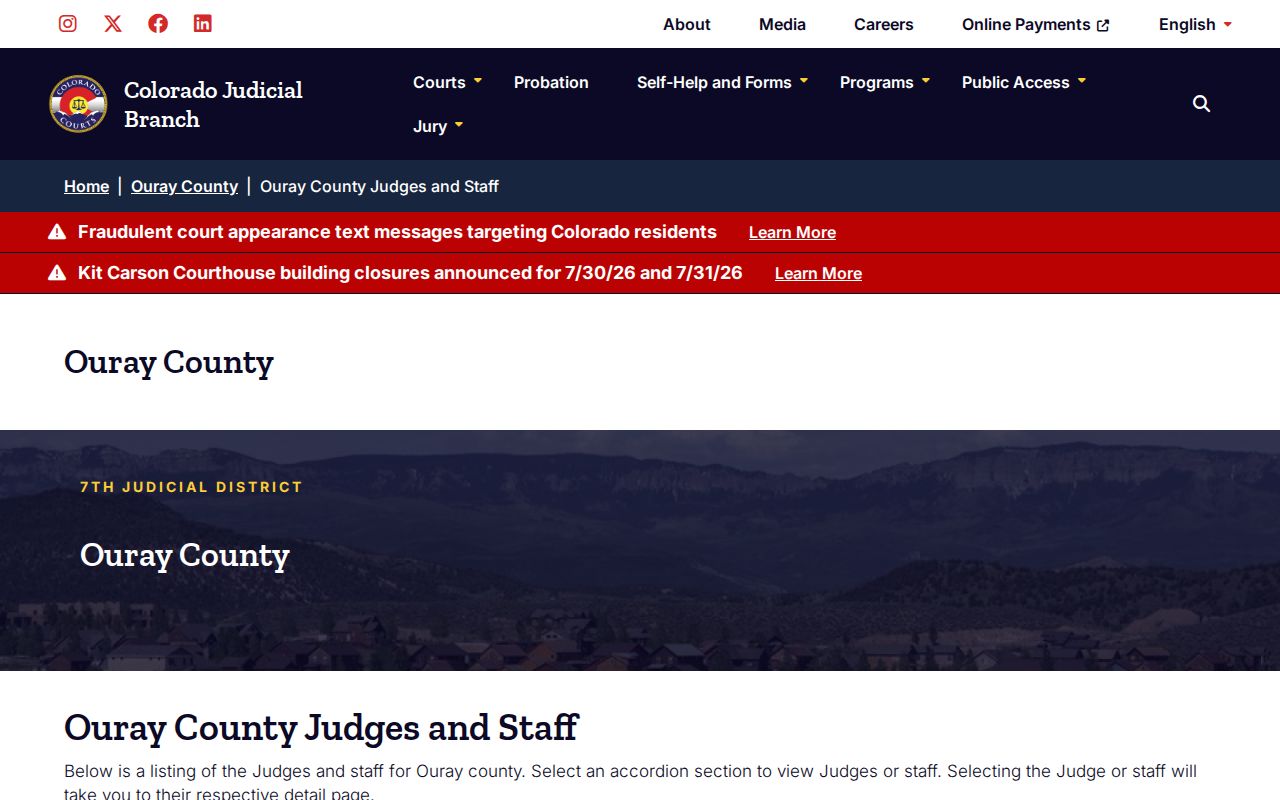 Ouray County court records judges and staff listing