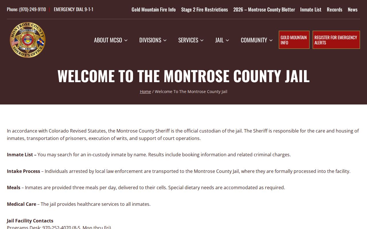 Ouray County inmate records linked to Montrose County Jail overview
