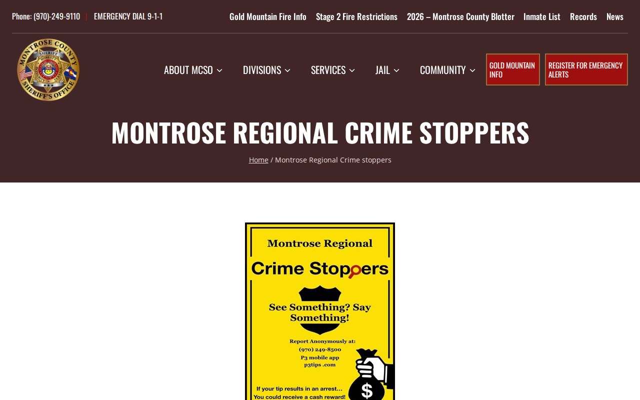 Ouray County warrant tips through Montrose Regional Crime Stoppers
